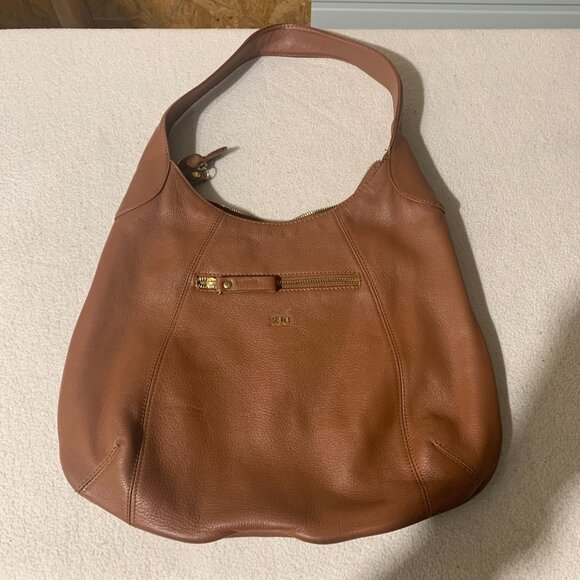 R J GRAZIANO  Brown Leather Shoulder/Handbag with Gold Circle Metal Design - Picture 2 of 12